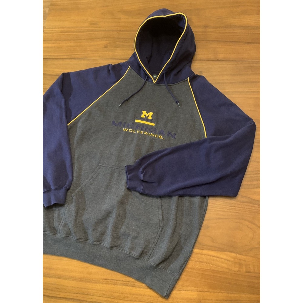 Vintage Michigan Wolverines Pro Edge Hoodie Mens L Embroider 90s Y2K Sweatshirt
